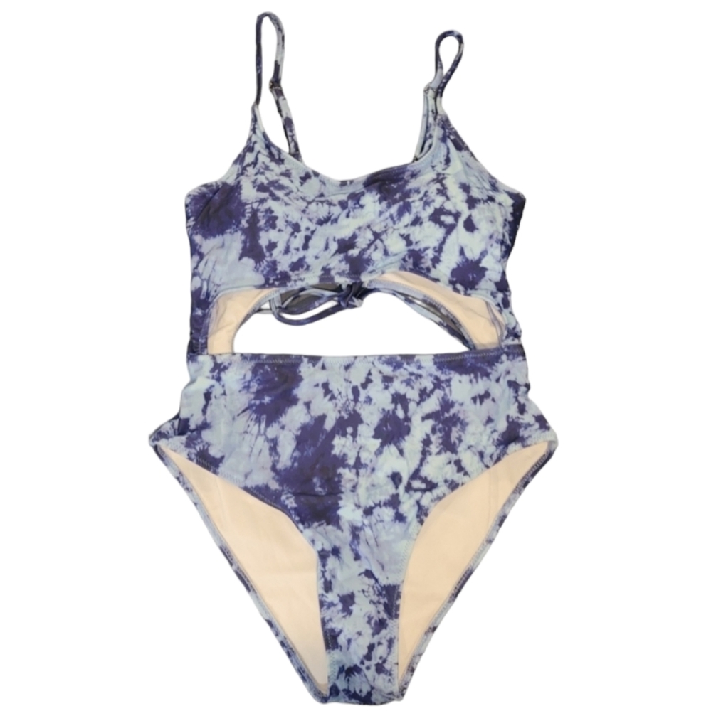 NEW! One Piece Swimsuit Women's Size Large Blue Tie Dye Cut Out NWOT